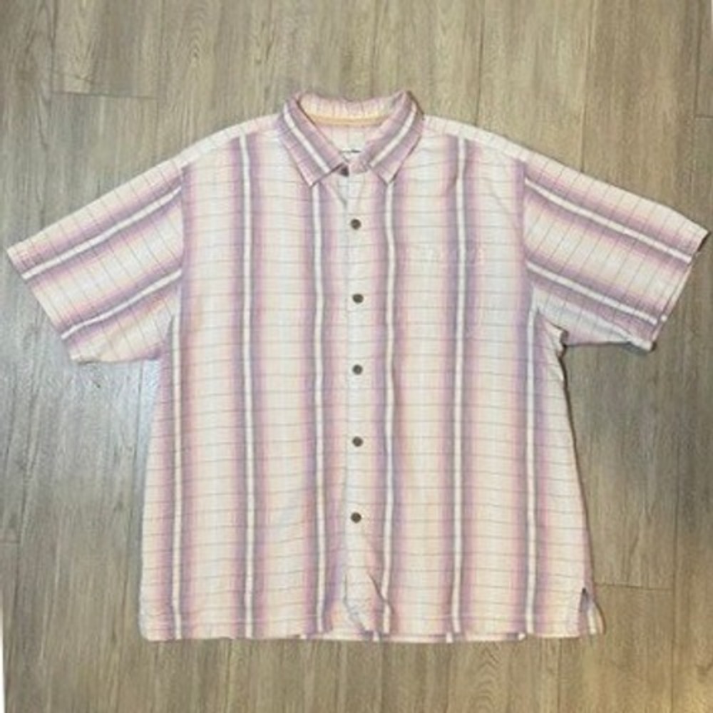 Tommy Bahama Men's XL Silk/Cotton Pink Plaid Short Sleeve Button Down Shirt